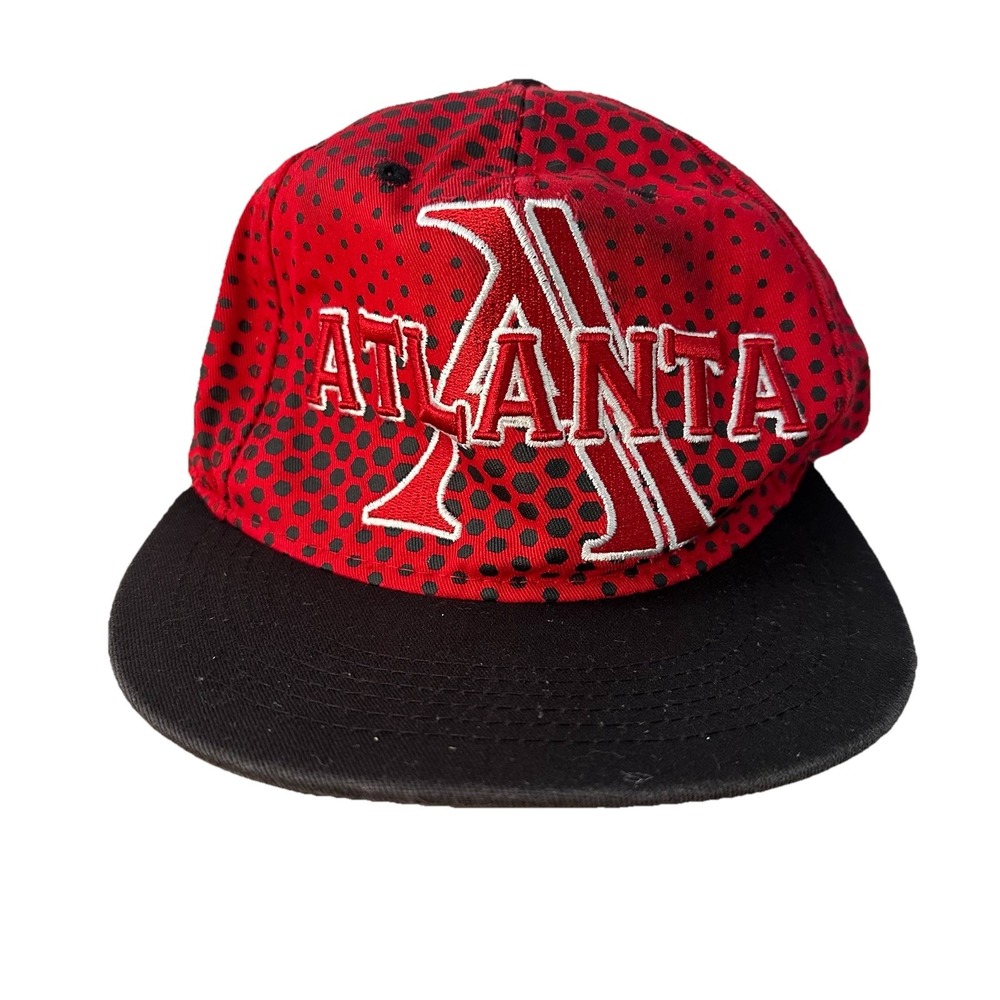 Atlanta Braves Vintage Snapback Hat‎ Cap Black Red Splatter